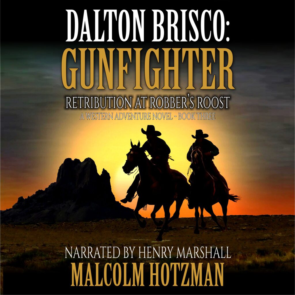 Two Cowboys on Horses against a background of western landscape with a setting sun